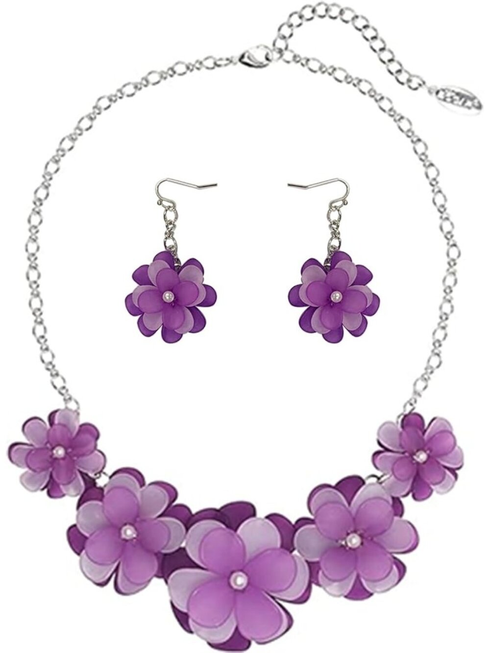 Women's Purple Acrylic Flower Choker Necklace Earrings Set Boho Summer Jewelry